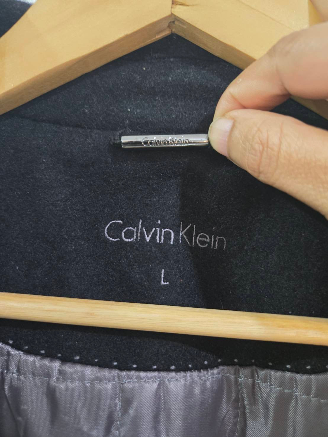 Men's Black Wool Coat — Notch Lapel — Calvin Klein
