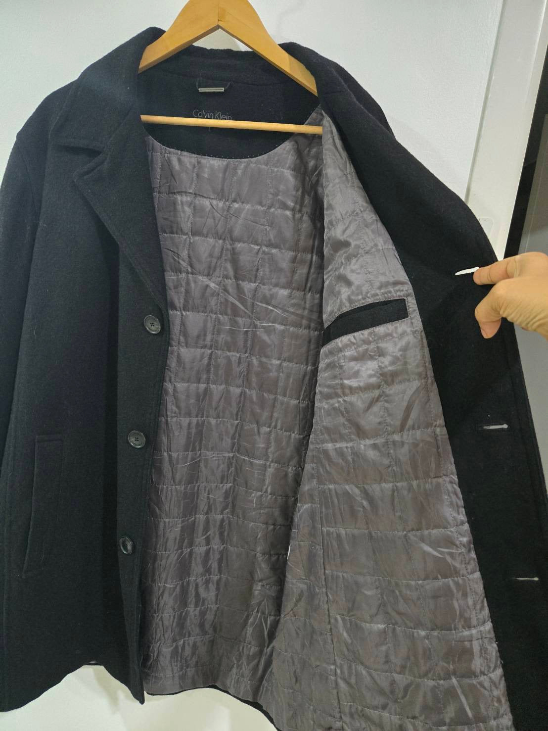 Men's Black Wool Coat — Notch Lapel — Calvin Klein