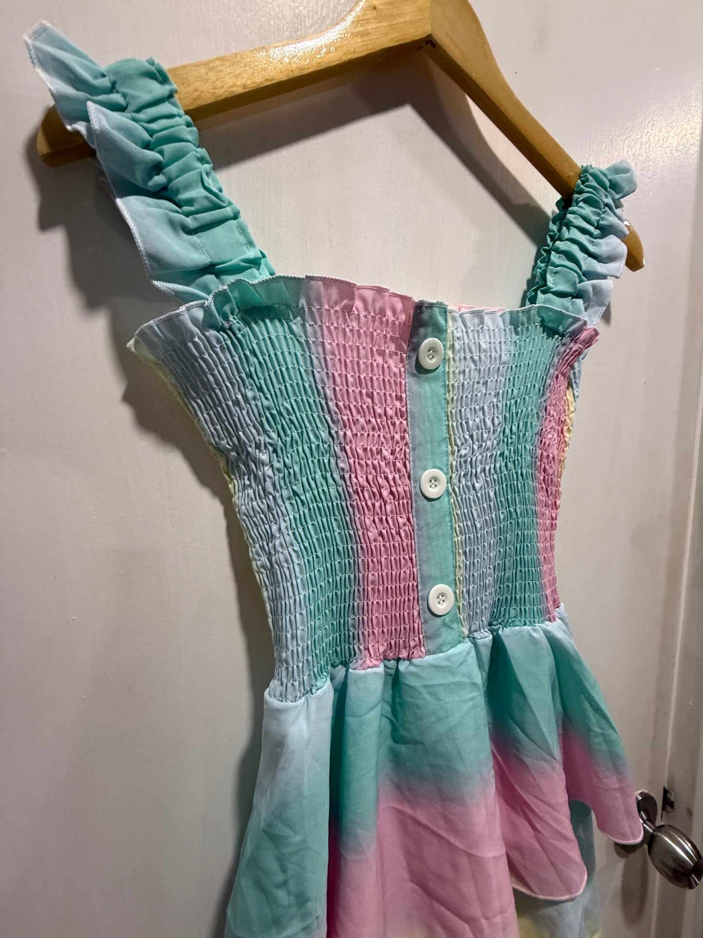 Kookai Rainbow Pastel Tiered Smocked Maxi Dress M