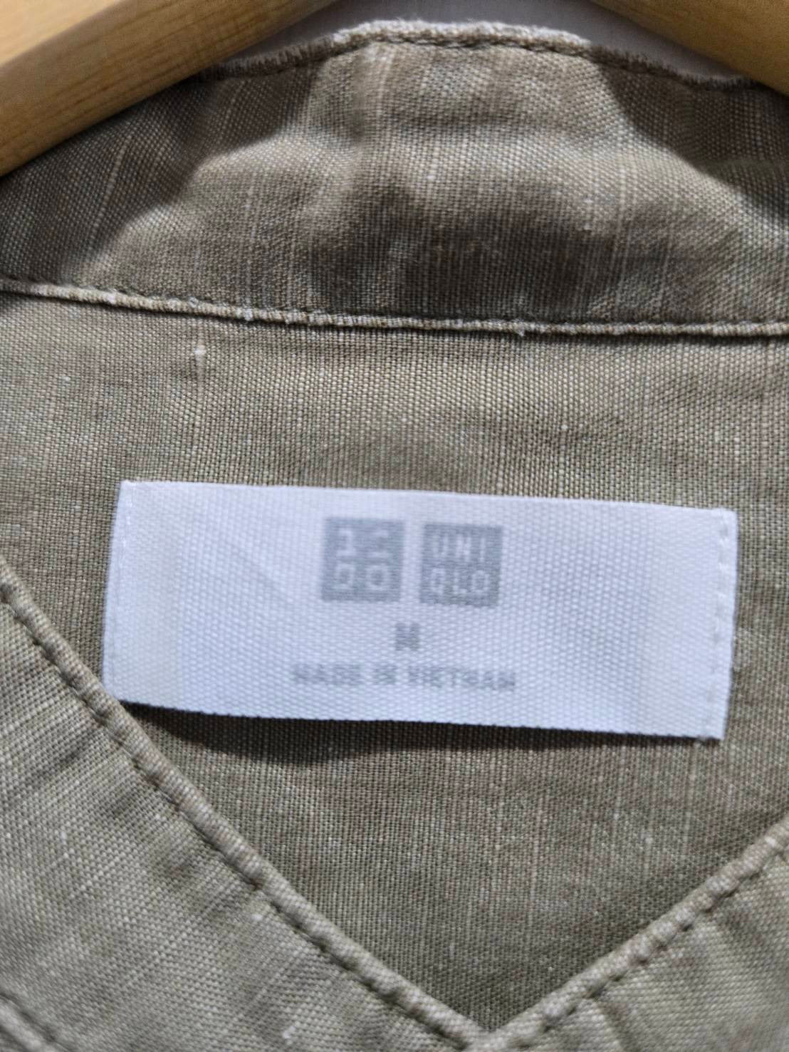 Light Olive Linen-Cotton Stand Collar Shirt — Short-Sleeve — Uniqlo
