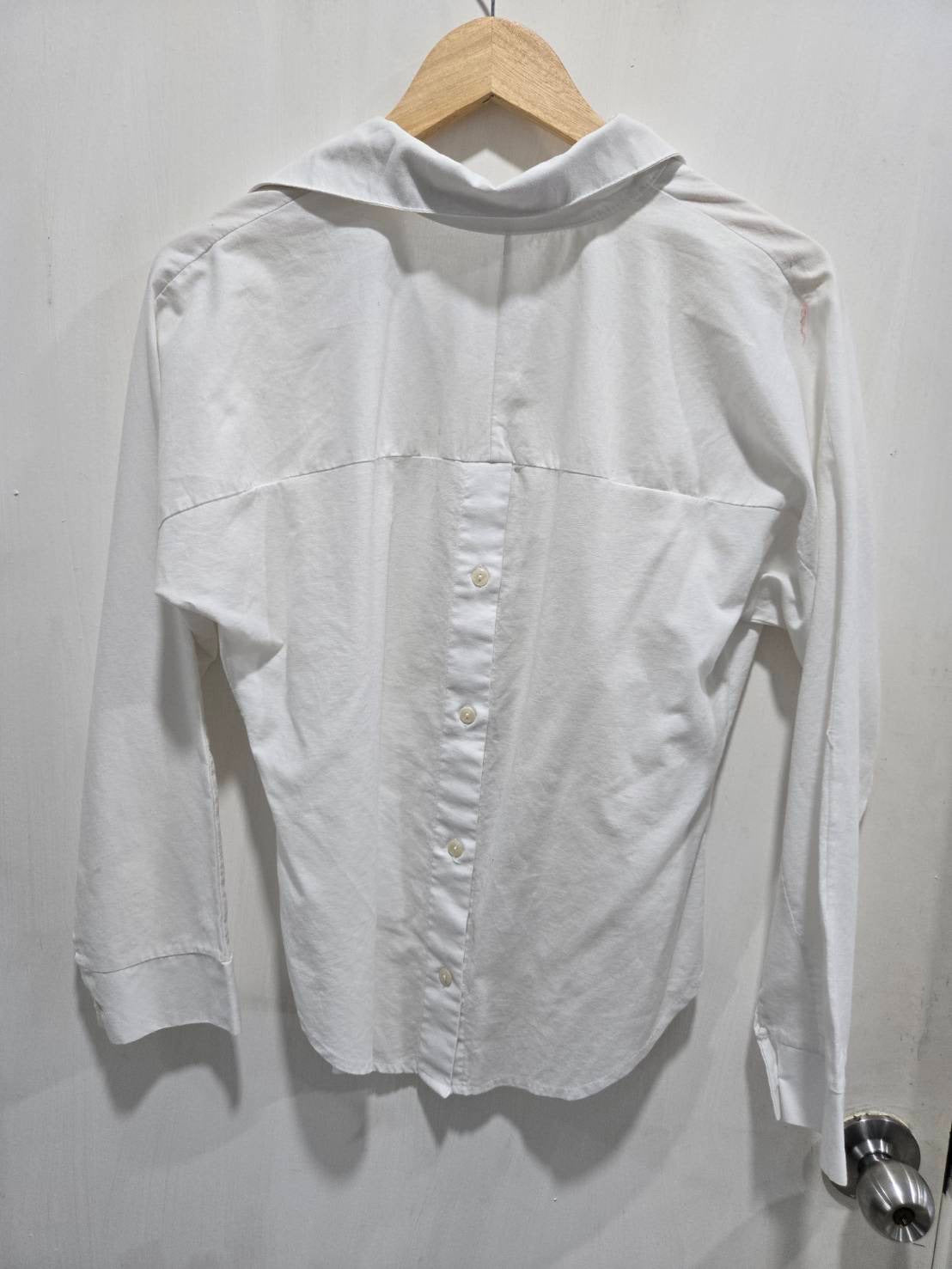 White Cropped Wrap-Front Shirt — Asymmetric Hem — No Label