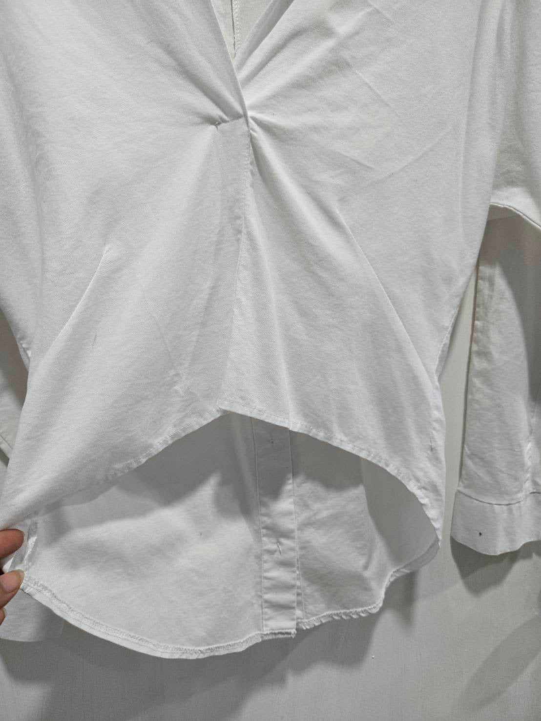 White Cropped Wrap-Front Shirt — Asymmetric Hem — No Label