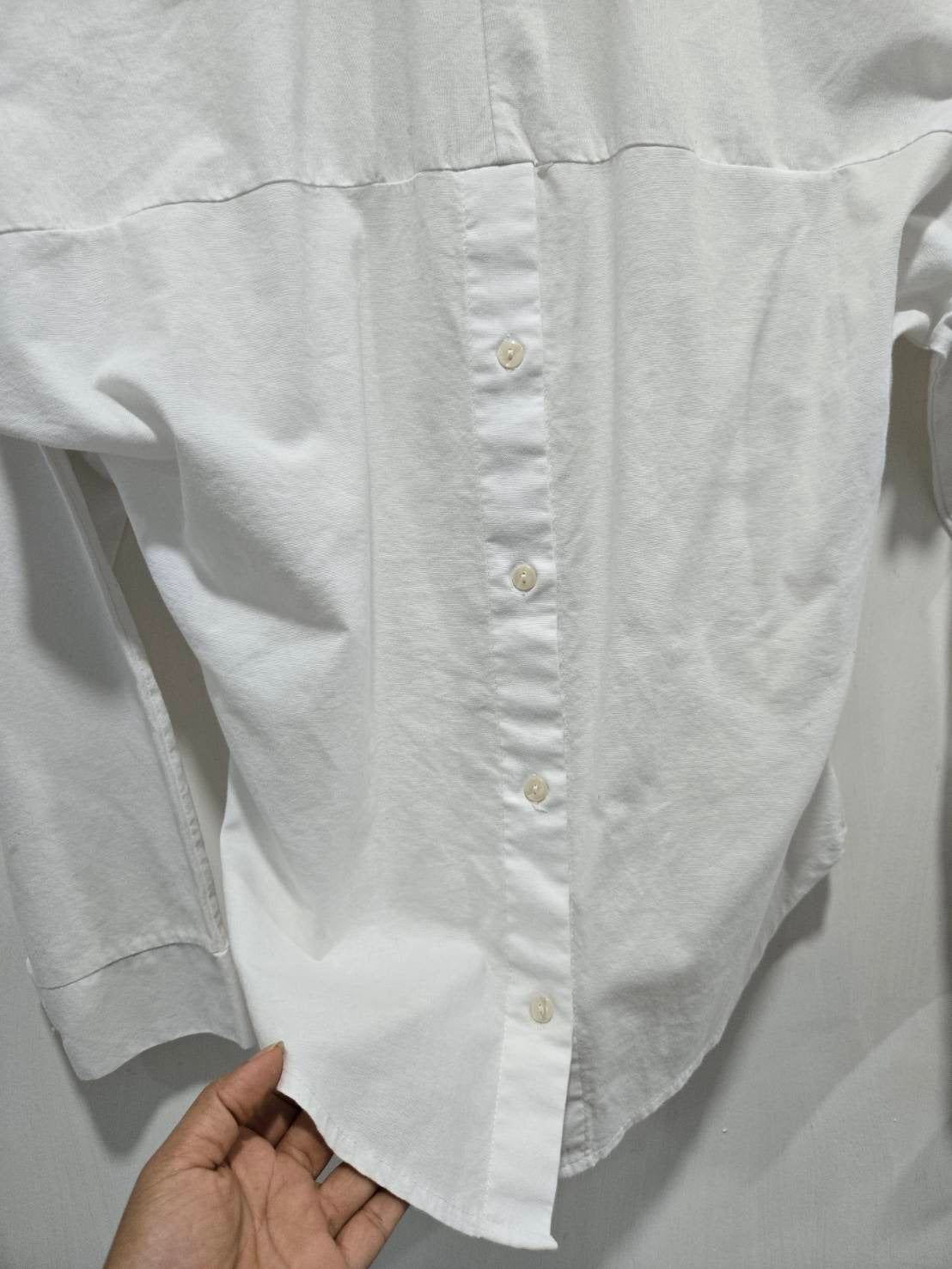 White Cropped Wrap-Front Shirt — Asymmetric Hem — No Label