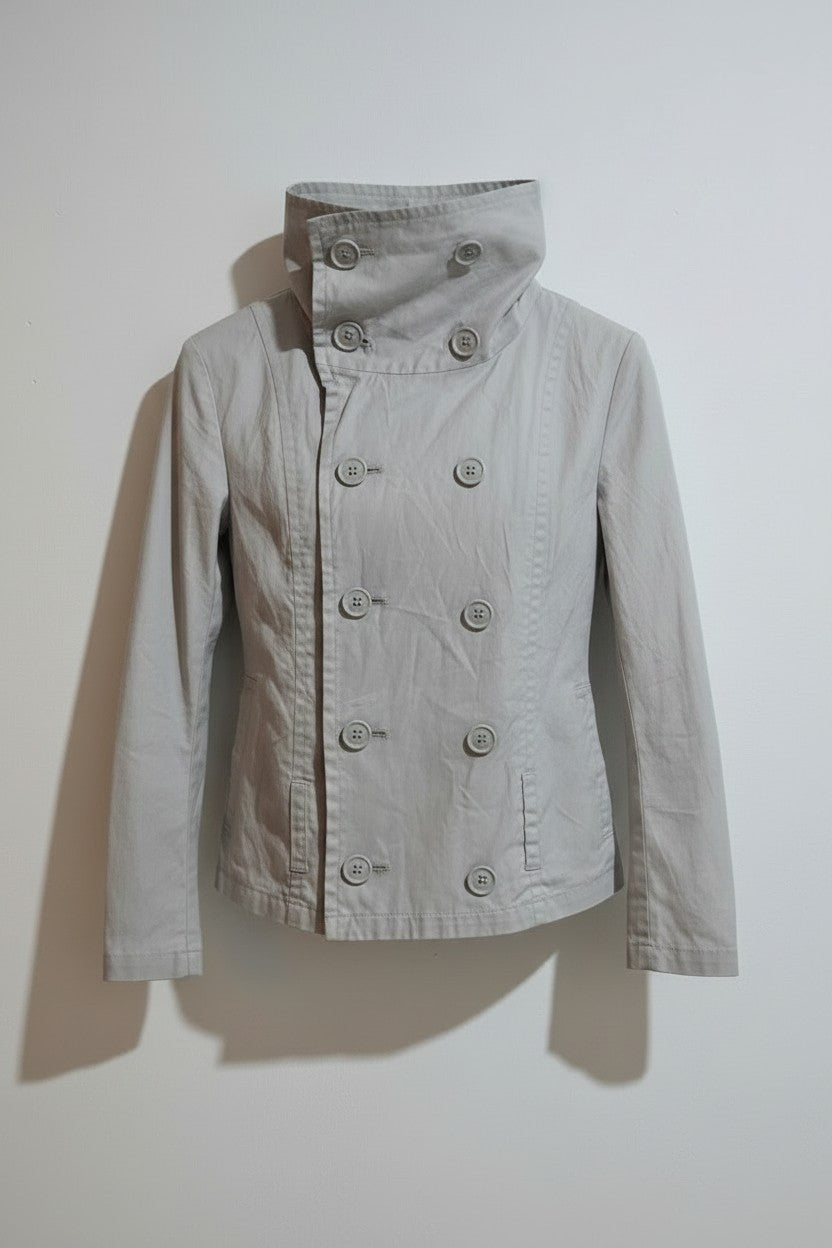 Double-Breasted High-Collar Cotton Jacket — Beige