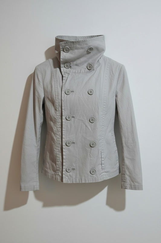 Double-Breasted High-Collar Cotton Jacket — Beige
