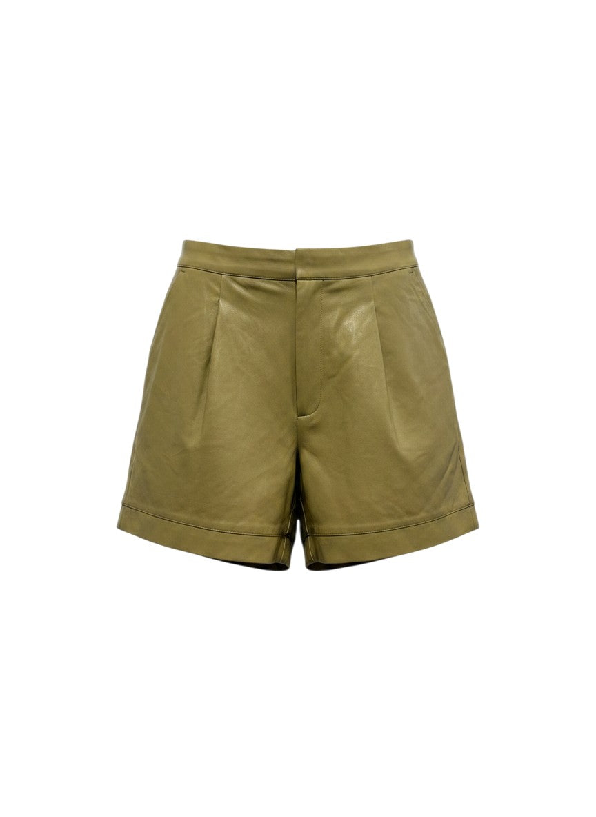 No Brand Sage Green Faux Leather Pleated Shorts M