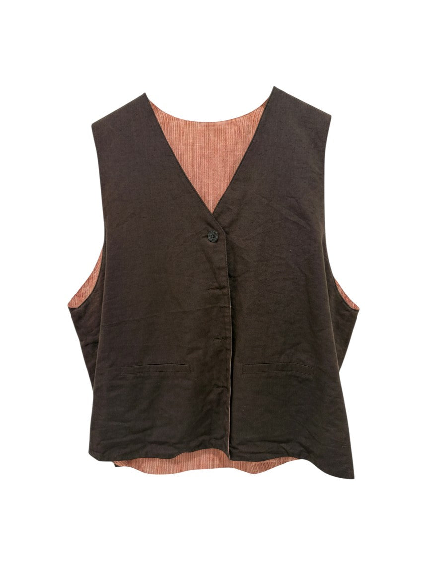No Brand Brown Premium Linen V-Neck Vest M