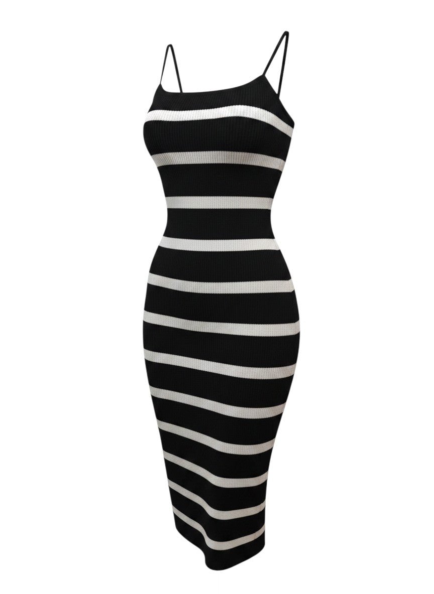 Goodluck Black & White Striped Knit Bodycon Dress S/M