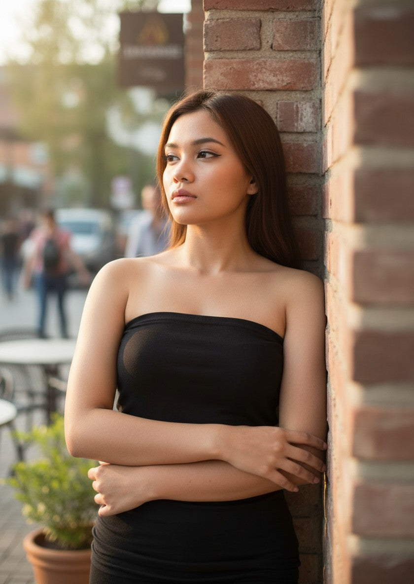 Alma Black Ribbed Tube Top M