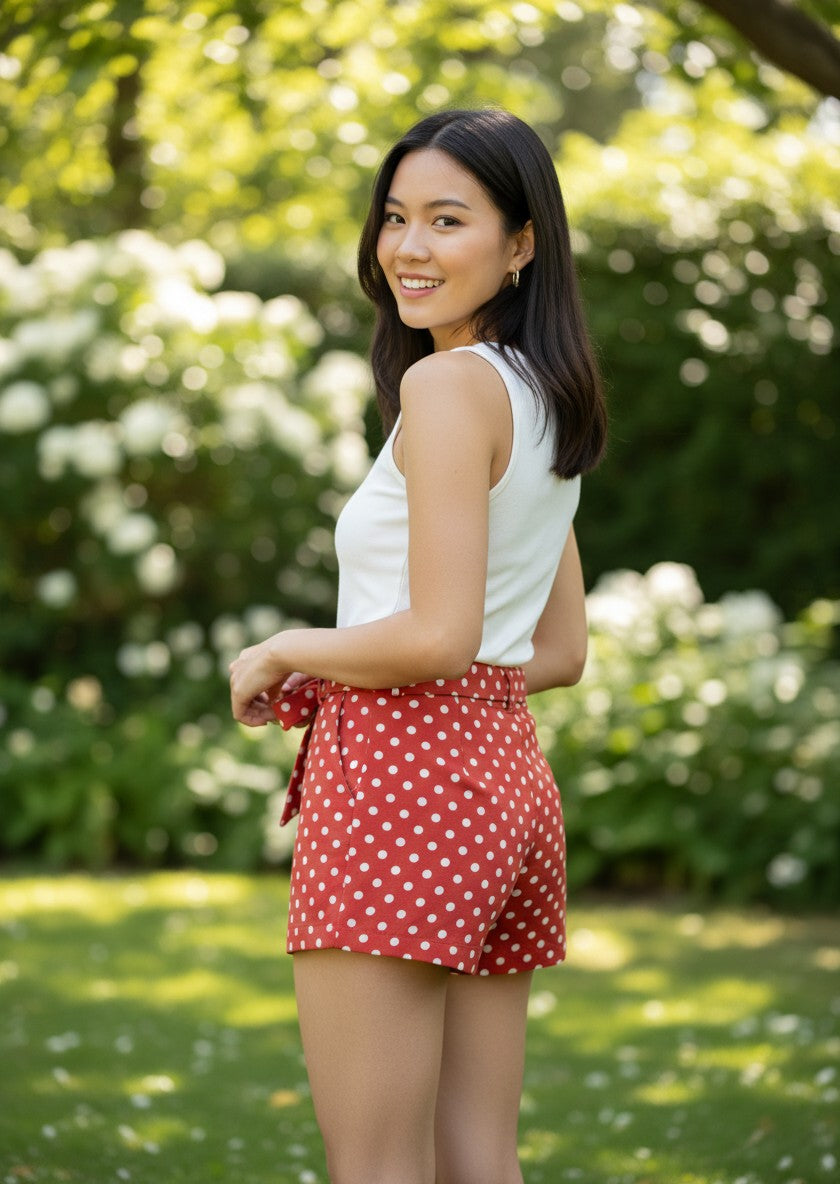 Rosette & Be Cool Red Polka Dot Tie-Waist Shorts M
