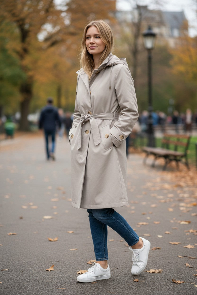 Hooded Trench Coat — Beige/Stone — Simplicité × Pantone