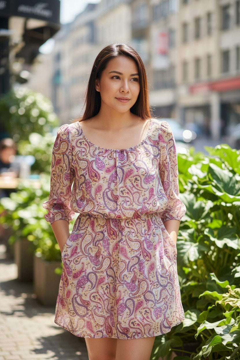 Pink & Purple Paisley Playsuit — Shirred Waist — Next
