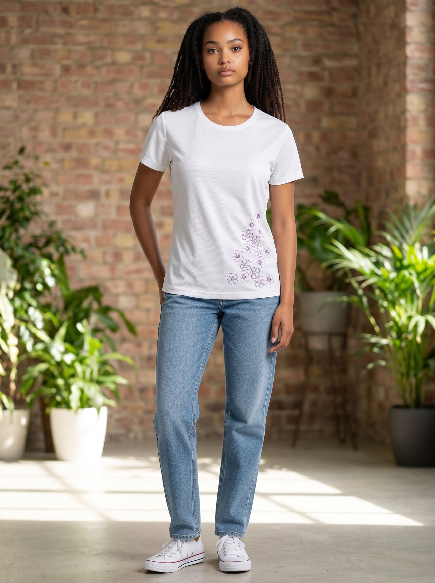 White Floral Graphic T-Shirt — Dunlop Motorsport Print — Dunlop