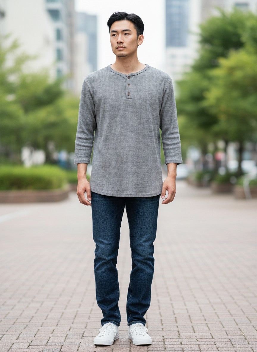 UNFIT Grey Waffle Knit Henley Shirt