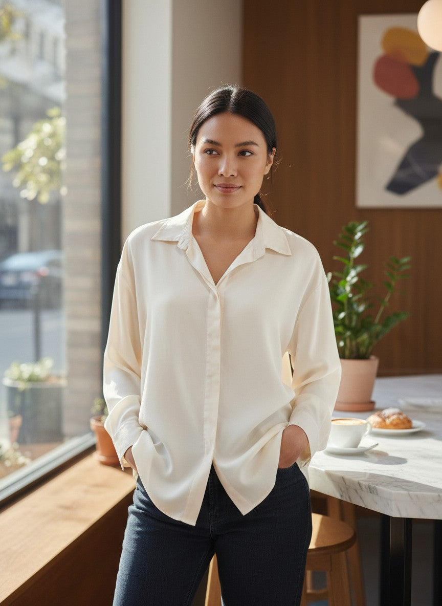 Creamy-White Oversized Button-Down Shirt — Relaxed Boxy Fit — H&M