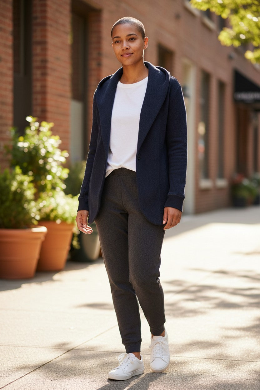 Shawl Collar Knit Blazer — Navy — Cutie Beauty