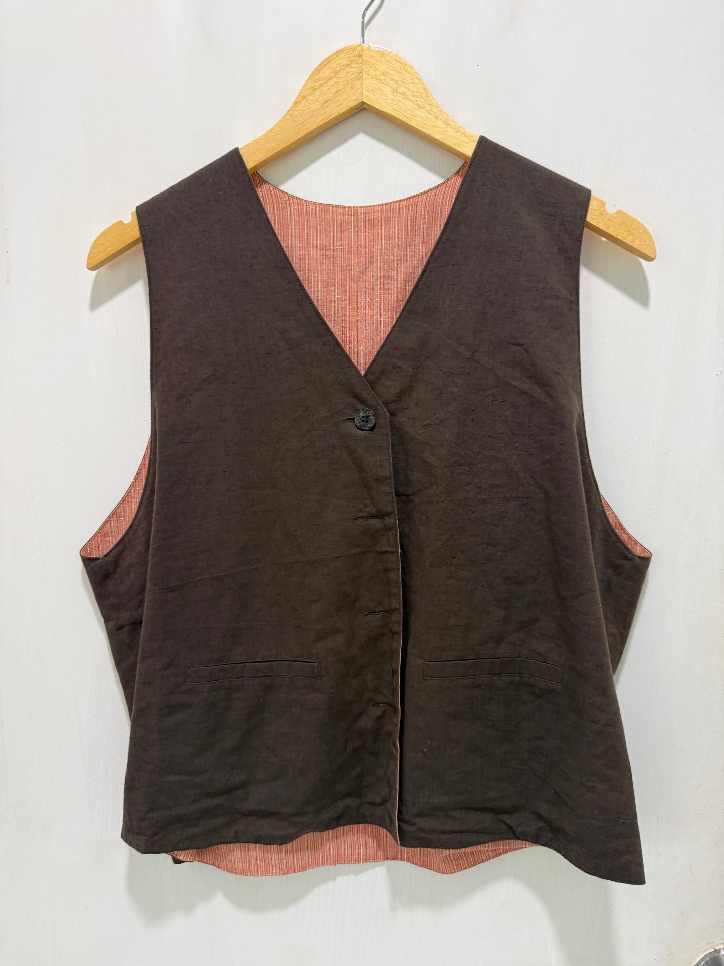 No Brand Brown Premium Linen V-Neck Vest M