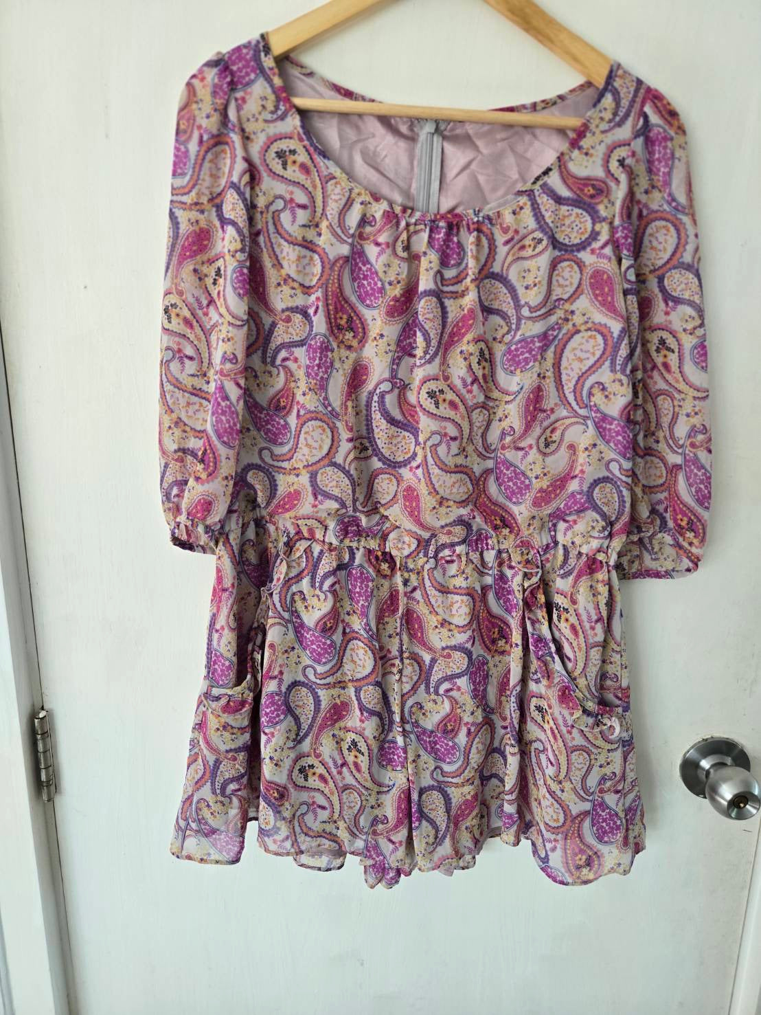 Pink & Purple Paisley Playsuit — Shirred Waist — Next