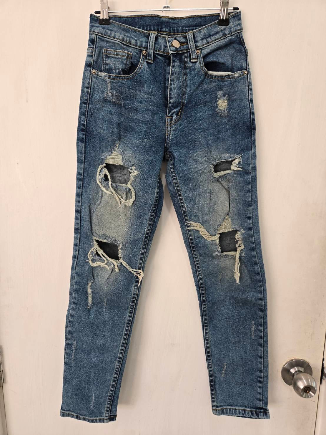 No Brand Medium Blue High-Waist Distressed Skinny Jeans Size S