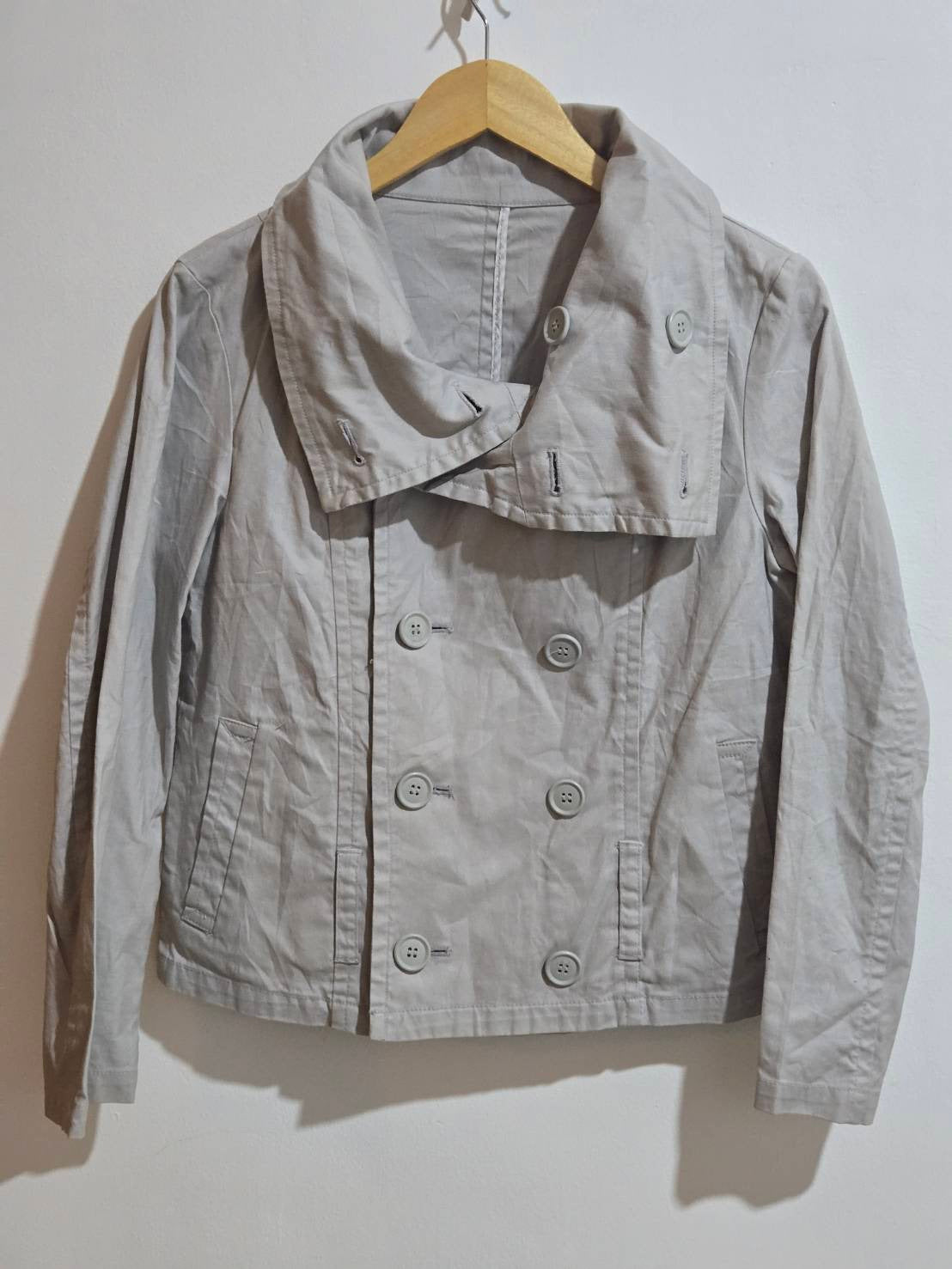 Double-Breasted High-Collar Cotton Jacket — Beige