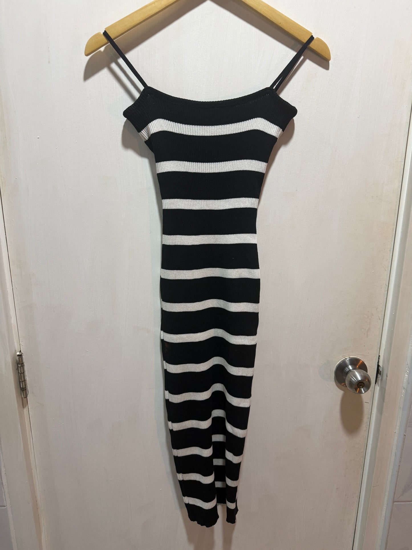 Goodluck Black & White Striped Knit Bodycon Dress S/M