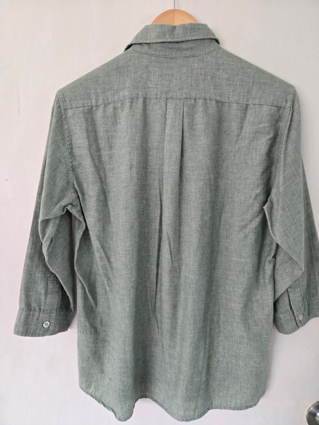 Green 3/4 Sleeve Shirt — Patterned Inner Collar — Ikka