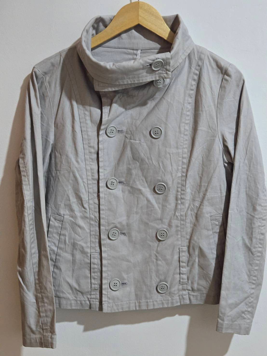 Double-Breasted High-Collar Cotton Jacket — Beige