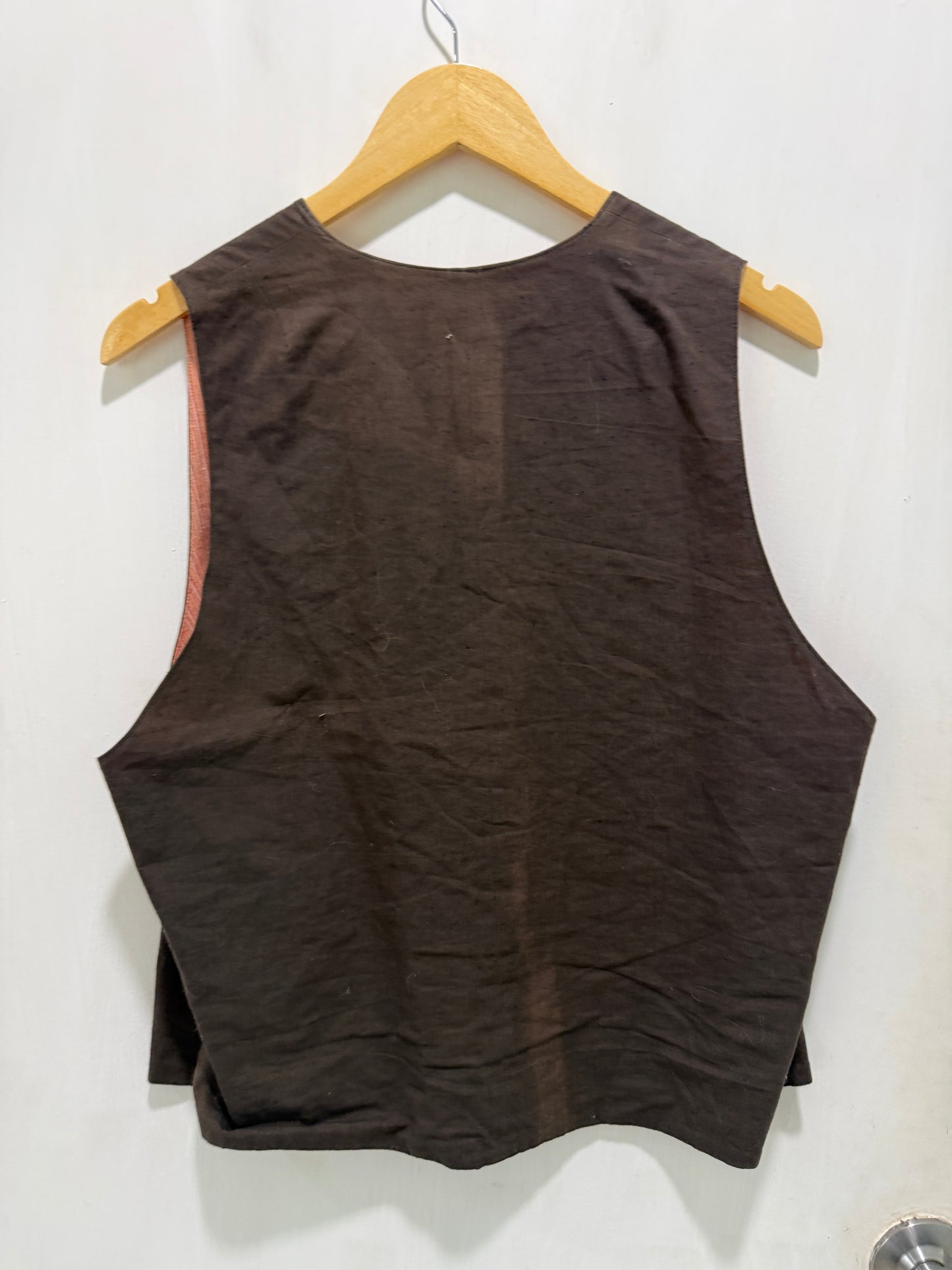 No Brand Brown Premium Linen V-Neck Vest M