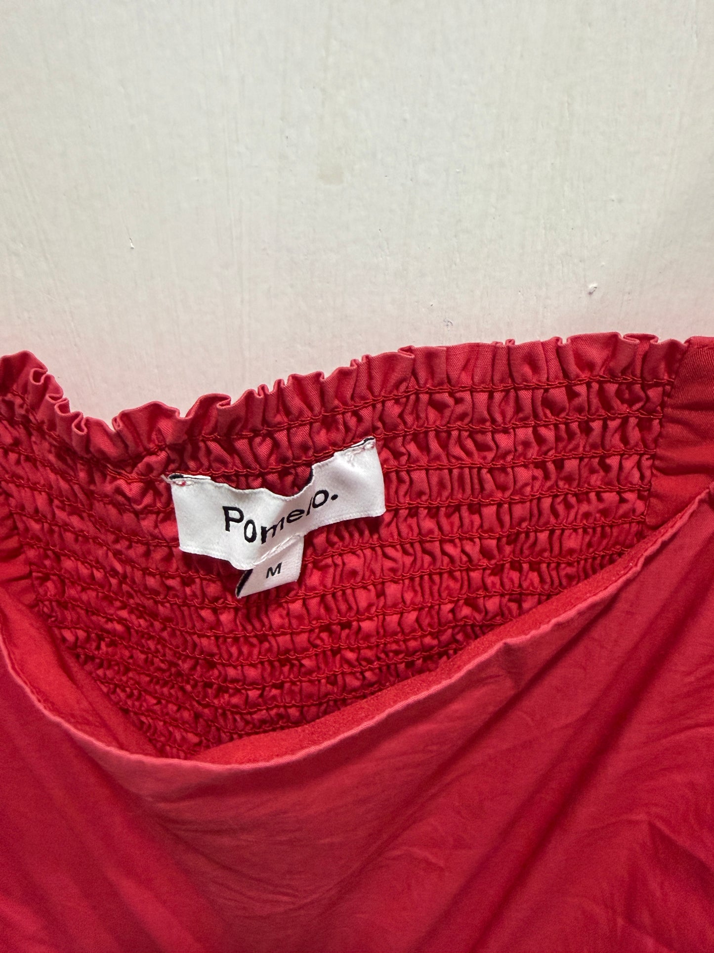 Pomelo Red Square-Neck Puff Sleeve Crop Blouse M