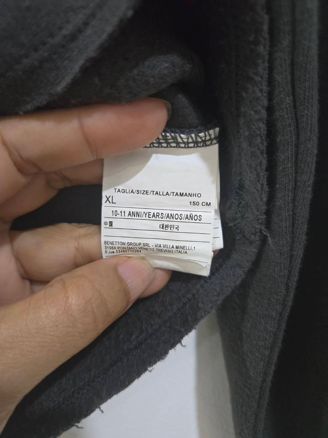 Cropped Hoodie — Grey with Purple Sequin Logo — United Colors of Benetton