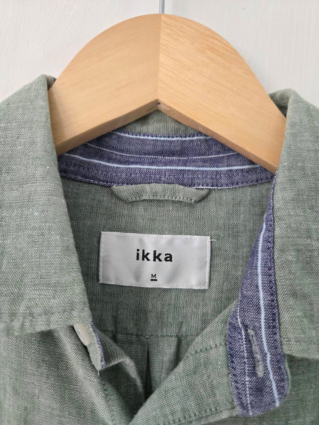 Green 3/4 Sleeve Shirt — Patterned Inner Collar — Ikka
