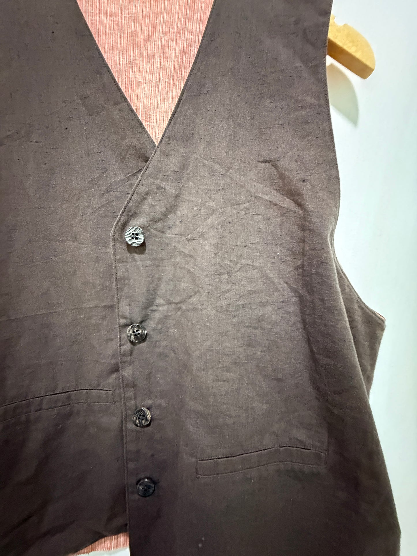 No Brand Brown Premium Linen V-Neck Vest M