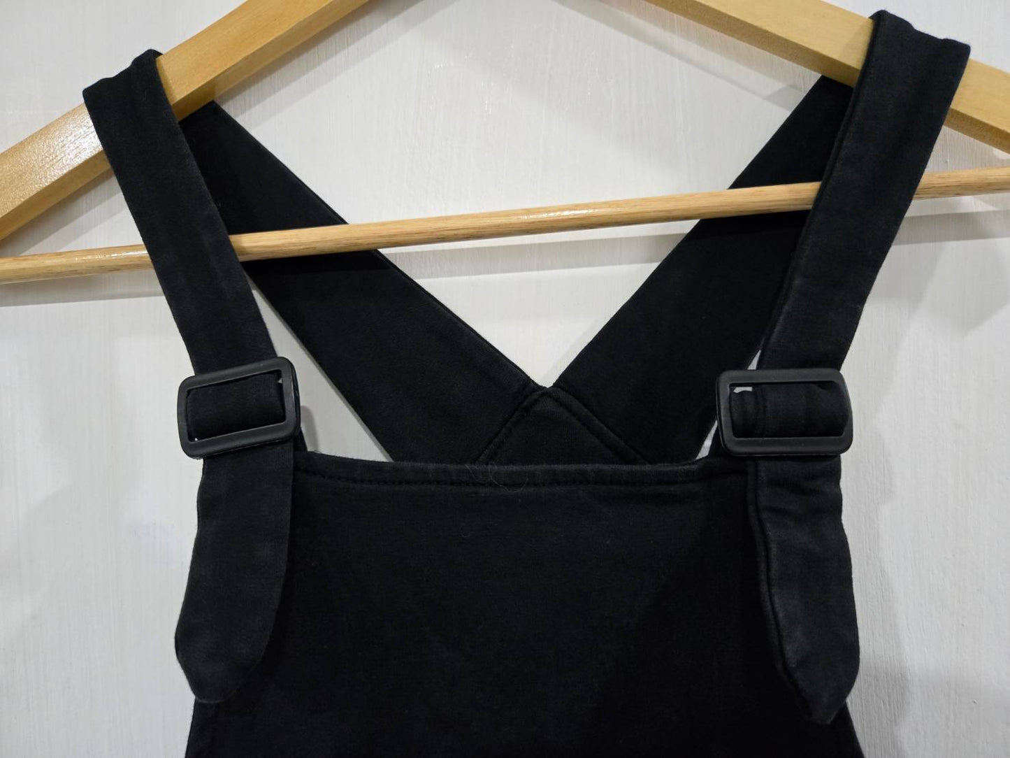 Black Denim Bib Overall Dress — Adjustable Strap Front Pocket — No Brand