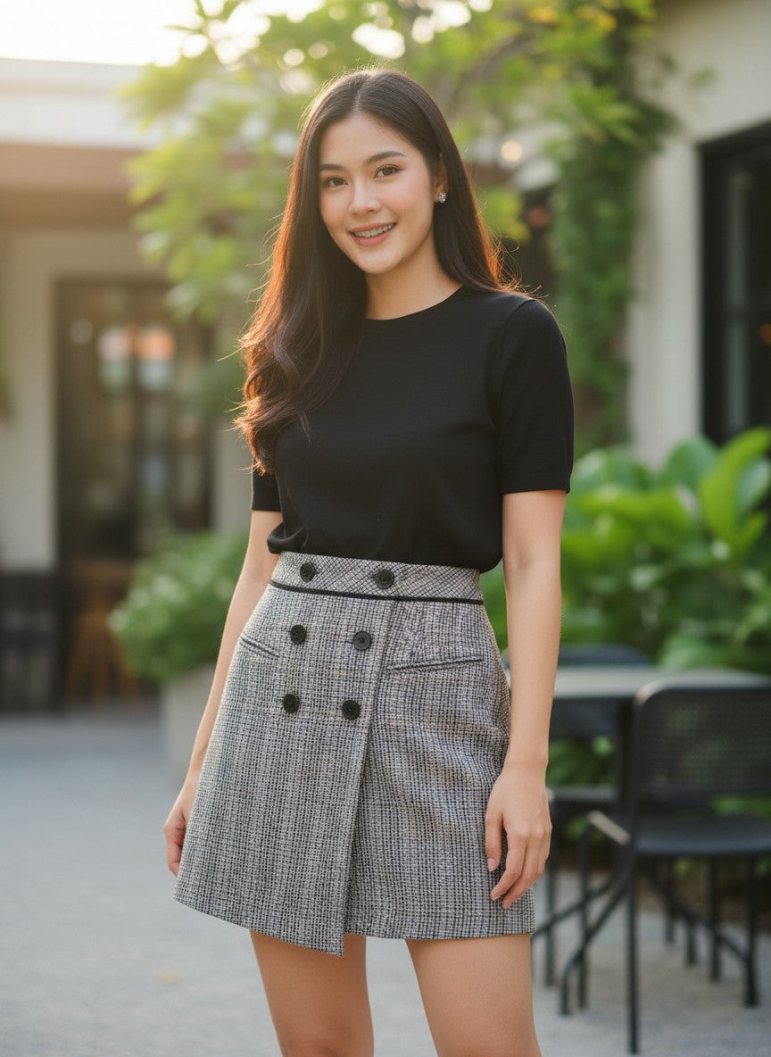 Zara Basic Brown Plaid Mini Skirt Asymmetrical EUR S