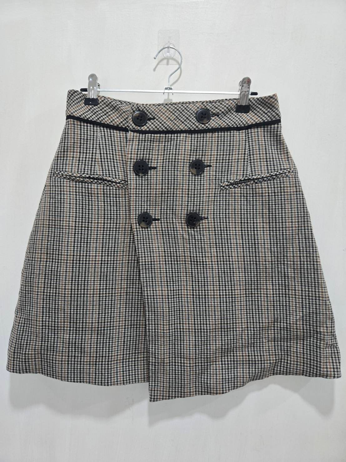 Zara Basic Brown Plaid Mini Skirt Asymmetrical EUR S