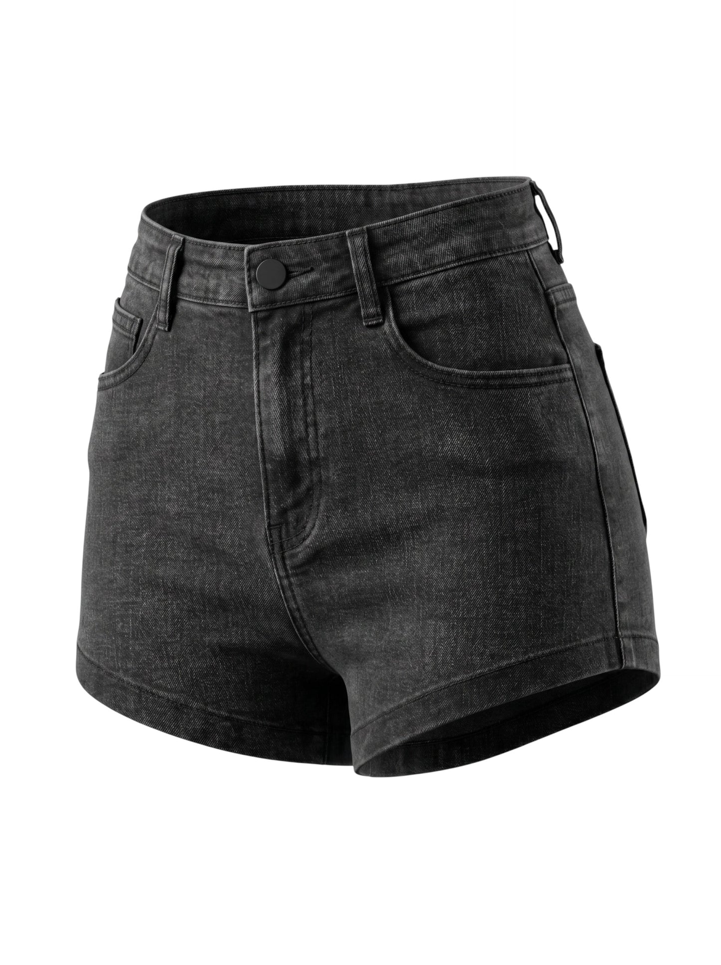 No Brand Anthracite Grey High-Waist Cuffed Denim Shorts Size M