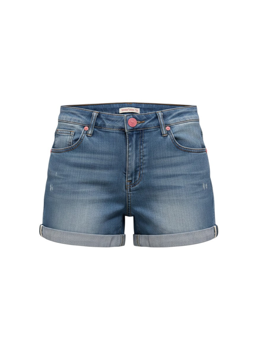 Yishion Casual Light Wash Rolled-Cuff Denim Shorts Size 26