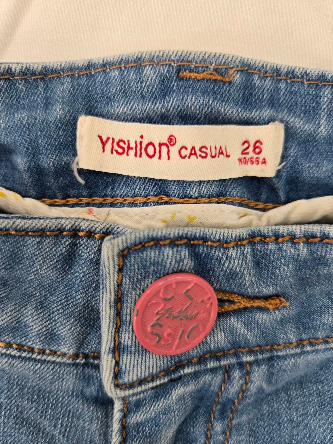 Yishion Casual Light Wash Rolled-Cuff Denim Shorts Size 26