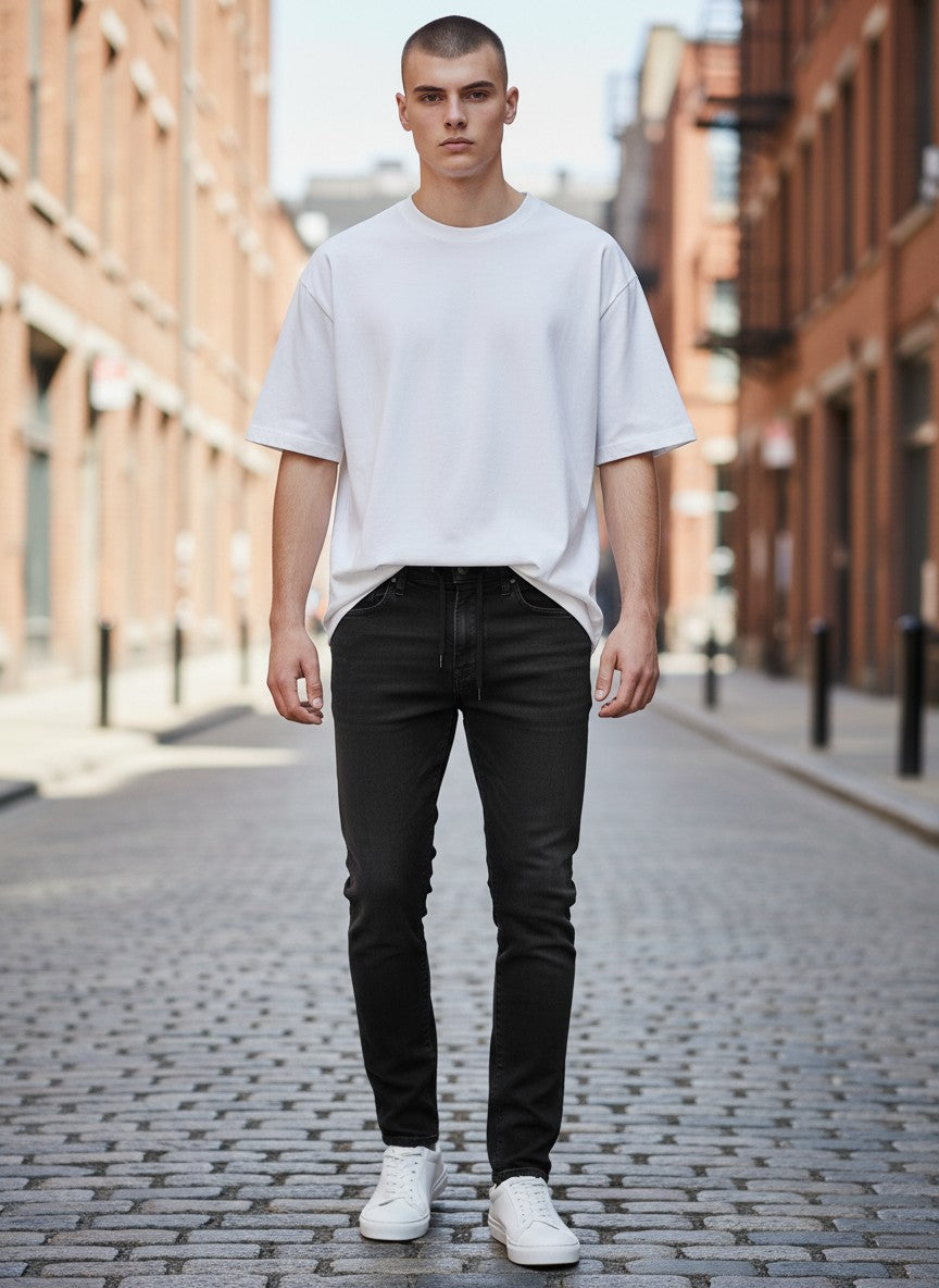 Uniqlo Black Stretch-Cotton Drawstring Jeans Size M Men
