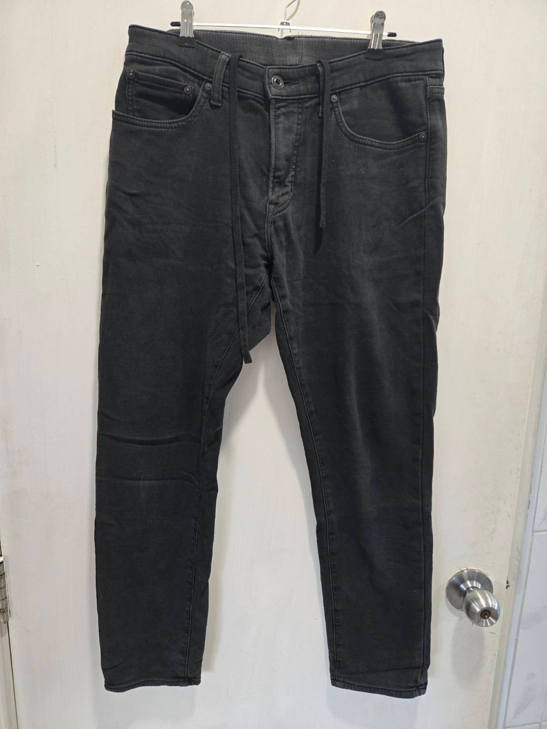 Uniqlo Black Stretch-Cotton Drawstring Jeans Size M Men
