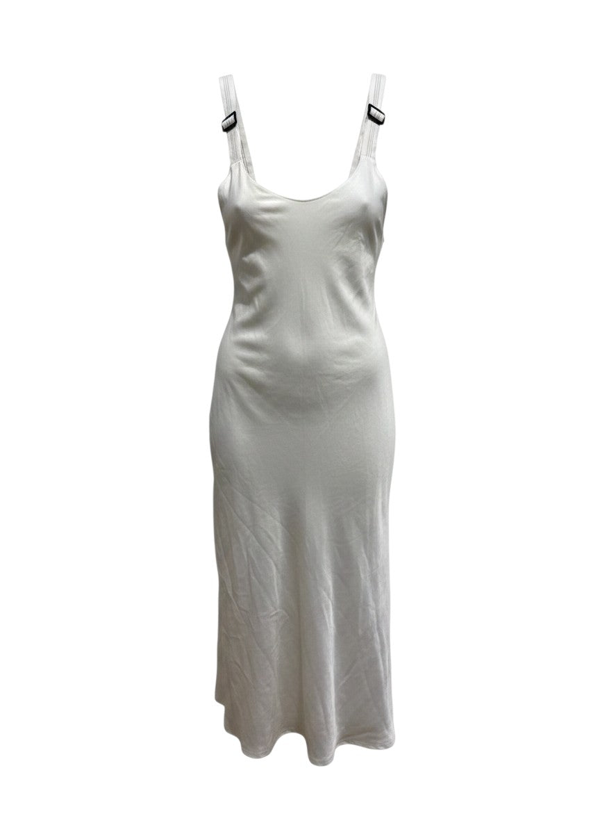 Jinggu Apparel White Crinkled Apron Slip Dress L