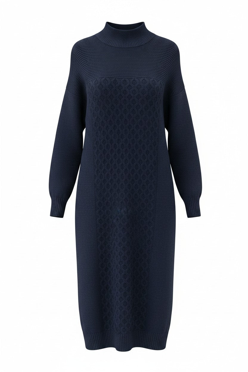 Cable-Knit Long Sweater Dress — Navy — Barnyardstorm