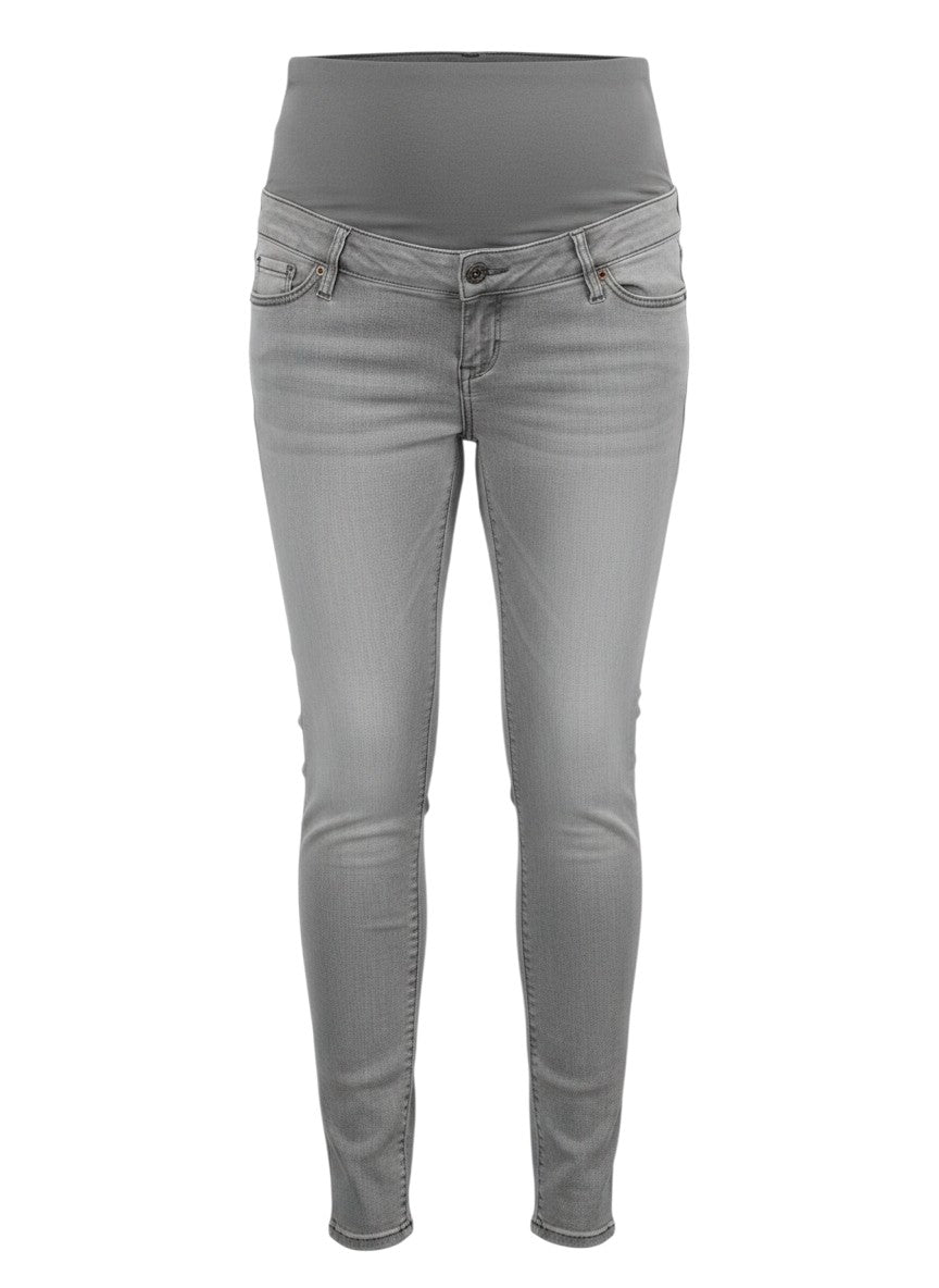 Light Gray Skinny Maternity Jeans — High-Rib Stretch Panel — DENIM