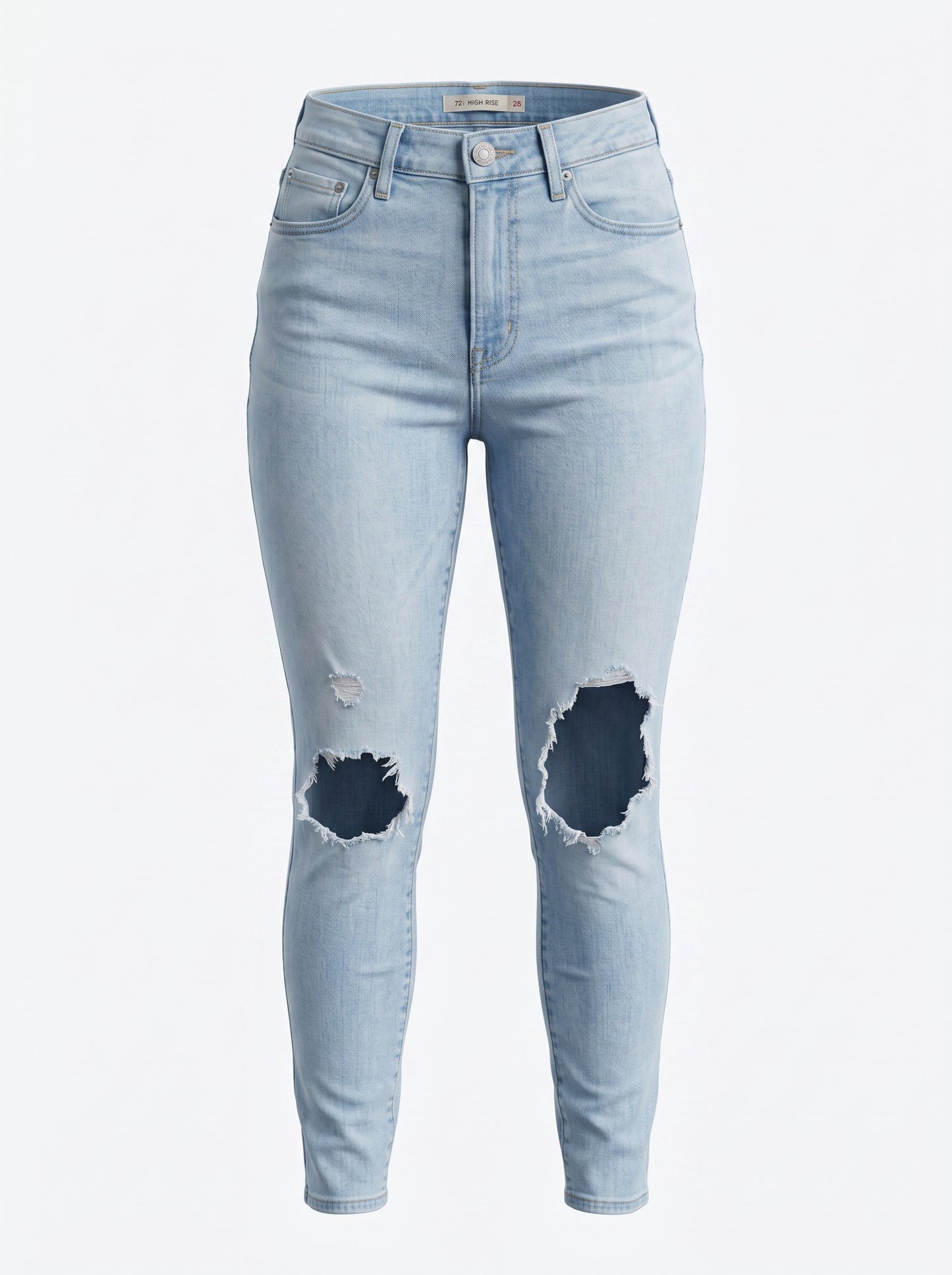 Levi's 721 High Rise Skinny Light Wash Distressed Jeans — Size 28