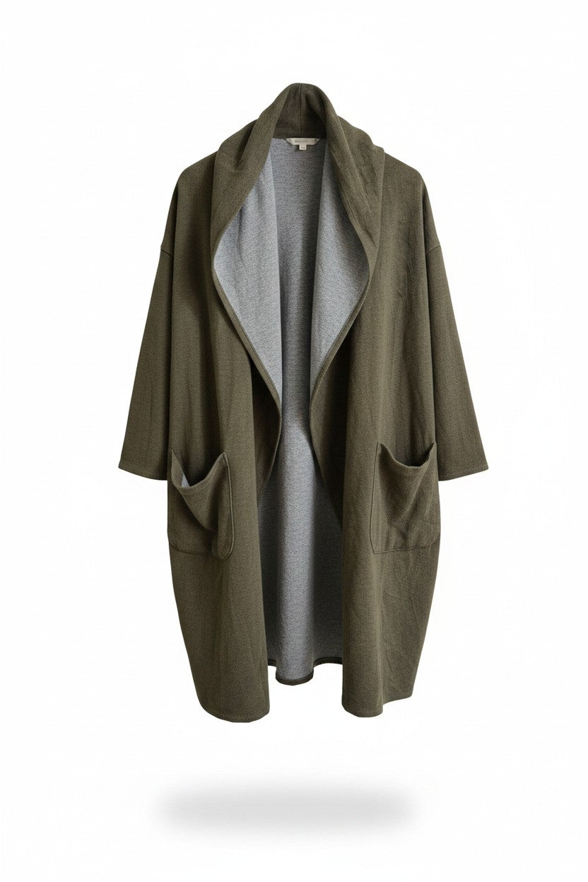 Oversized Reversible Draped Coat — Khaki × Grey — Antwerp Coat