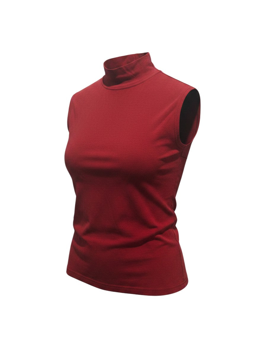 No Brand Dark Red Mock-Turtleneck Sleeveless Top M