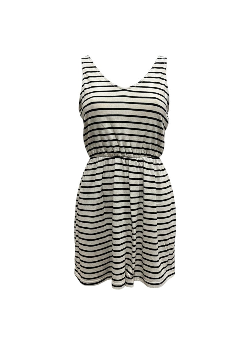 No Brand Black & White Striped Sleeveless Jersey Dress M
