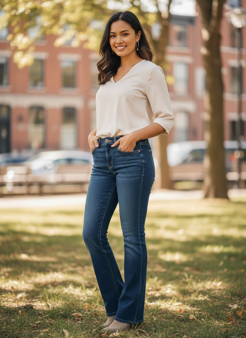 Dark Wash Boot Cut Jeans — Whiskered Thigh Fade — Levi's