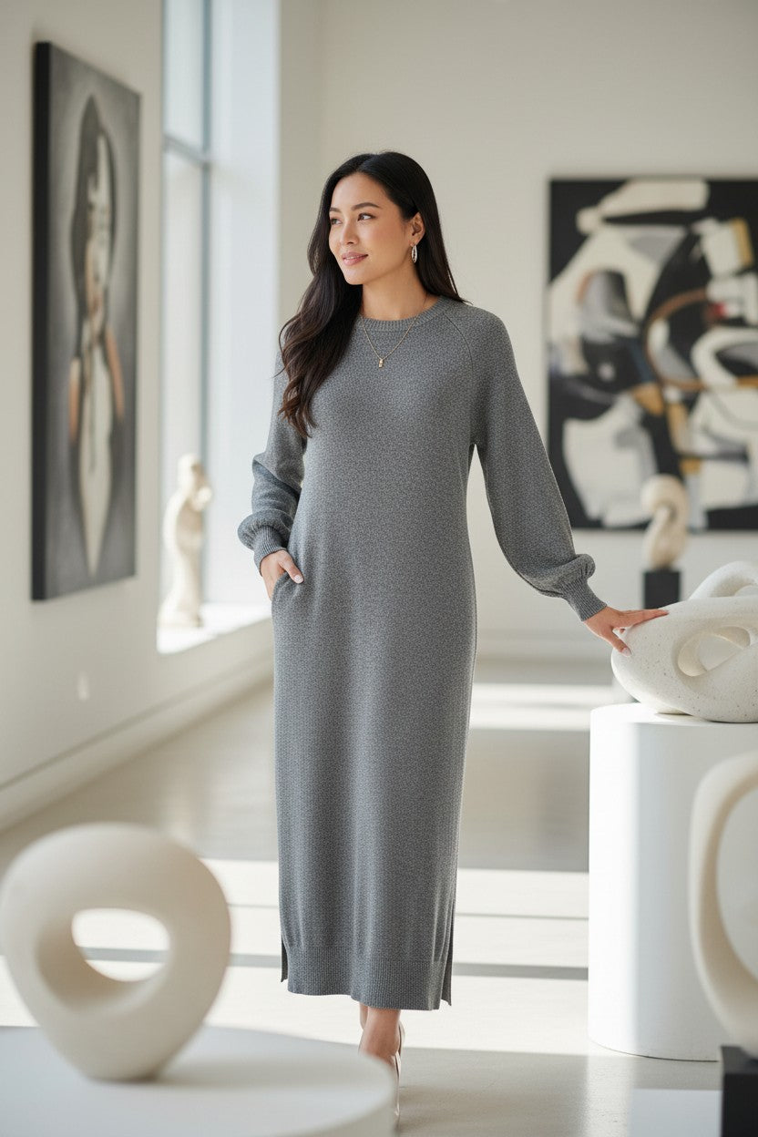 Grey Knit Sweater Dress — LIME.INC