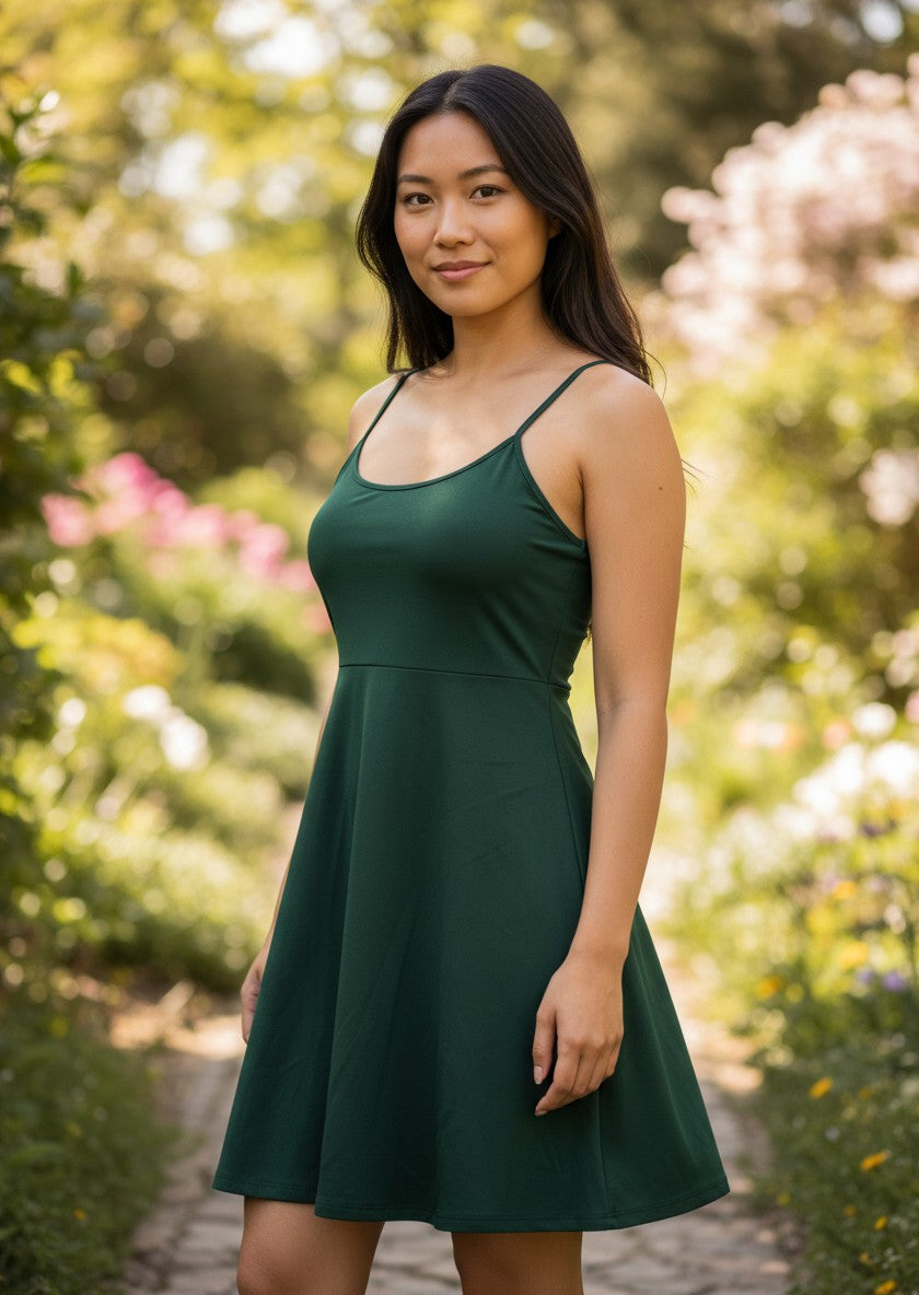 Shein Dark Green Fit-and-Flare Mini Dress M